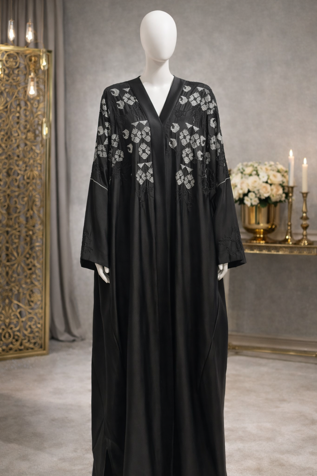 Abaya Noir Fleur